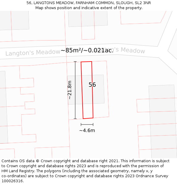 56, LANGTONS MEADOW, FARNHAM COMMON, SLOUGH, SL2 3NR: Plot and title map