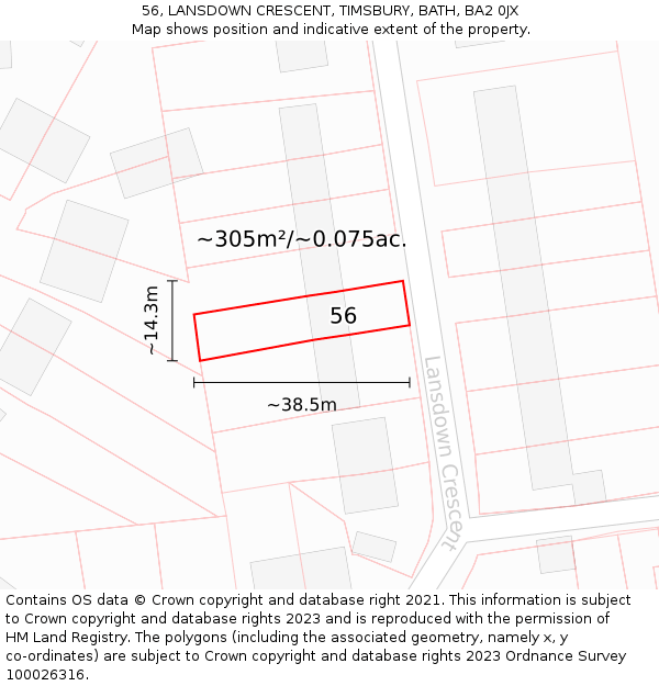 56, LANSDOWN CRESCENT, TIMSBURY, BATH, BA2 0JX: Plot and title map