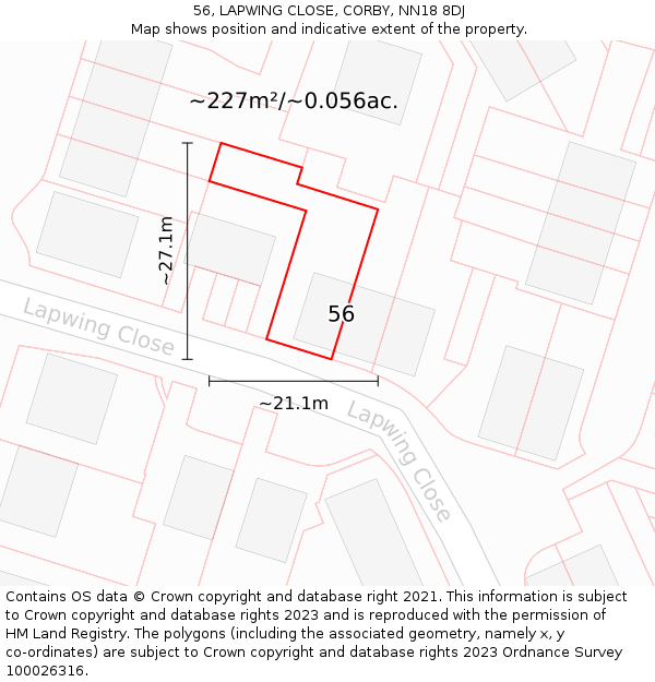 56, LAPWING CLOSE, CORBY, NN18 8DJ: Plot and title map