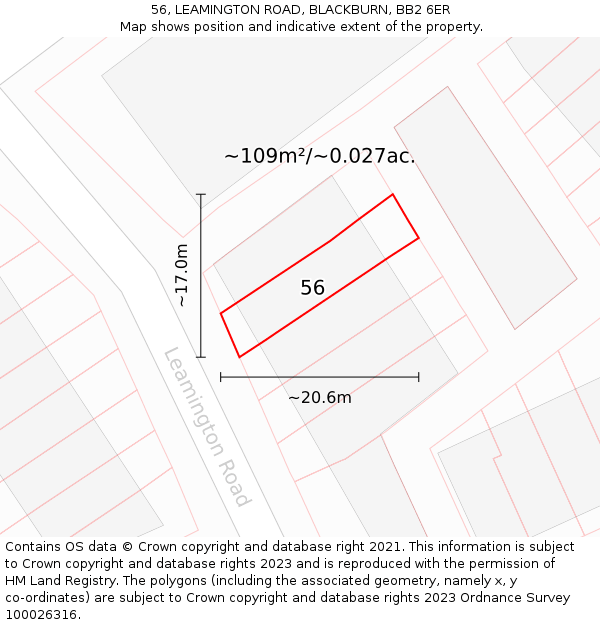 56, LEAMINGTON ROAD, BLACKBURN, BB2 6ER: Plot and title map
