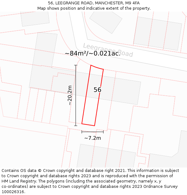 56, LEEGRANGE ROAD, MANCHESTER, M9 4FA: Plot and title map