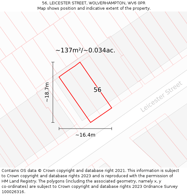 56, LEICESTER STREET, WOLVERHAMPTON, WV6 0PR: Plot and title map