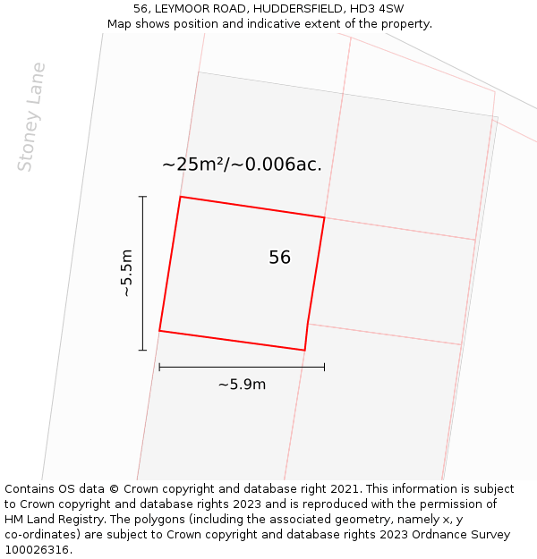56, LEYMOOR ROAD, HUDDERSFIELD, HD3 4SW: Plot and title map