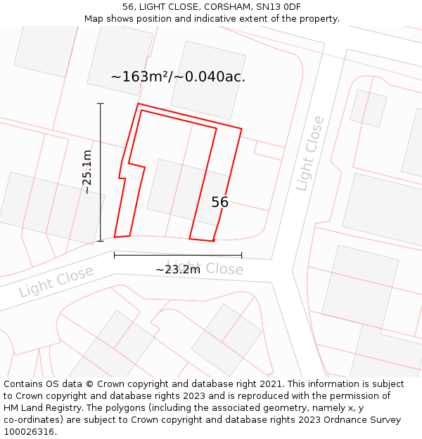 56, LIGHT CLOSE, CORSHAM, SN13 0DF: Plot and title map