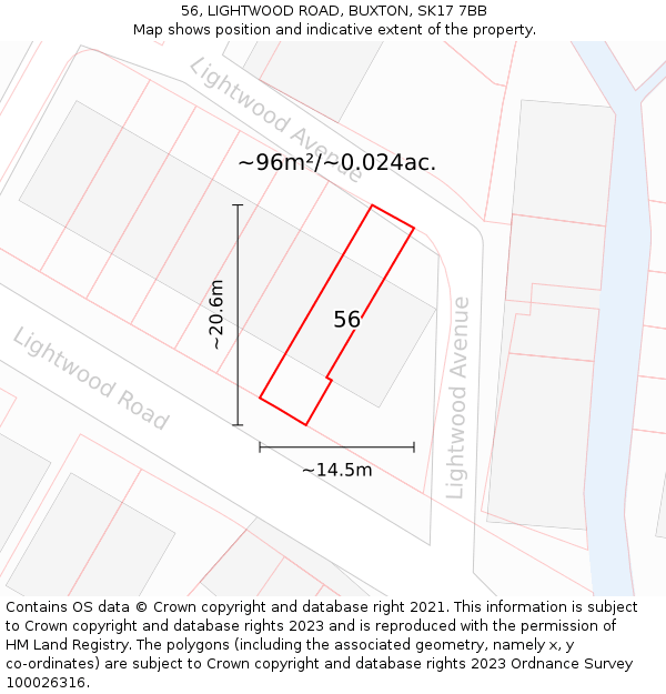 56, LIGHTWOOD ROAD, BUXTON, SK17 7BB: Plot and title map