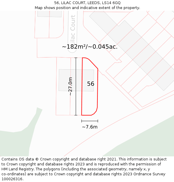 56, LILAC COURT, LEEDS, LS14 6GQ: Plot and title map