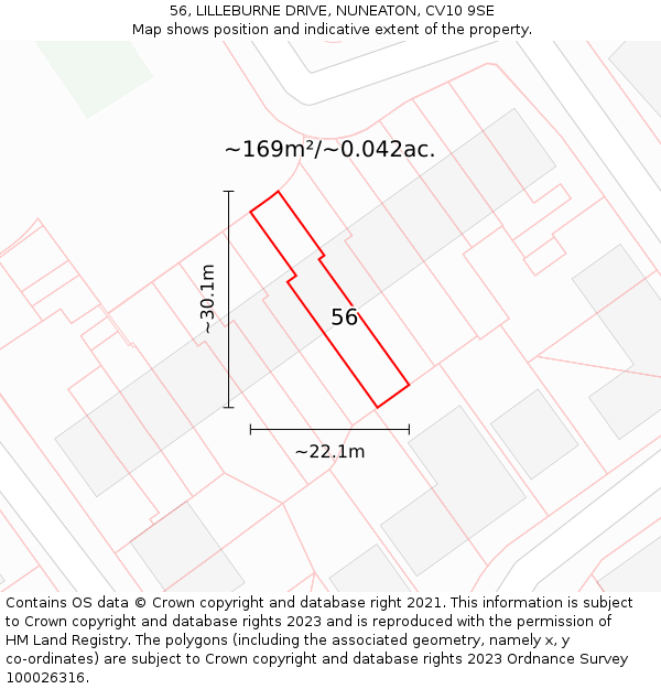56, LILLEBURNE DRIVE, NUNEATON, CV10 9SE: Plot and title map