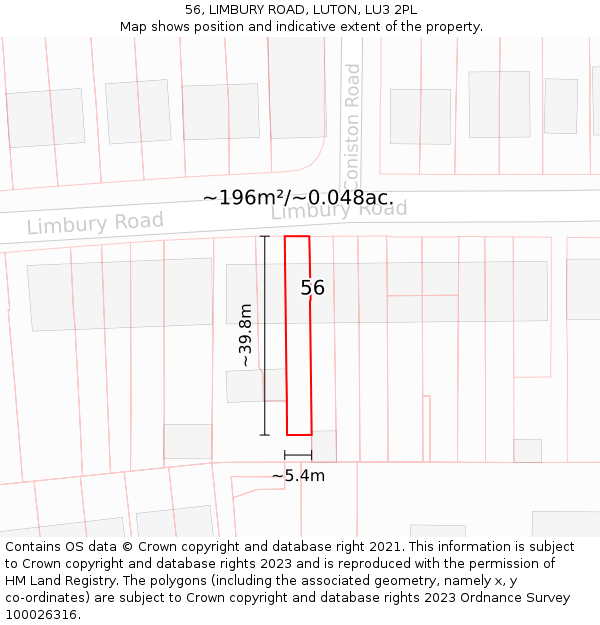 56, LIMBURY ROAD, LUTON, LU3 2PL: Plot and title map