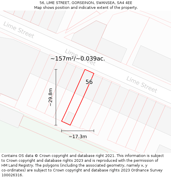 56, LIME STREET, GORSEINON, SWANSEA, SA4 4EE: Plot and title map