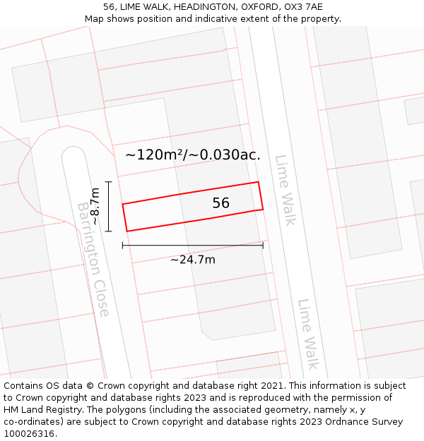 56, LIME WALK, HEADINGTON, OXFORD, OX3 7AE: Plot and title map