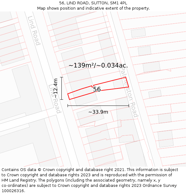56, LIND ROAD, SUTTON, SM1 4PL: Plot and title map