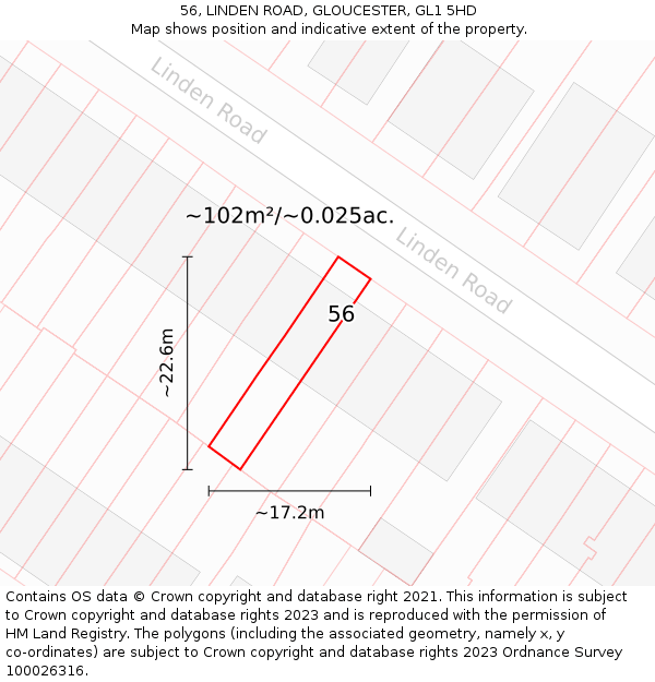 56, LINDEN ROAD, GLOUCESTER, GL1 5HD: Plot and title map