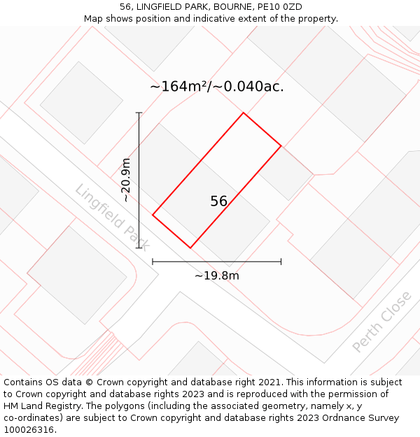 56, LINGFIELD PARK, BOURNE, PE10 0ZD: Plot and title map
