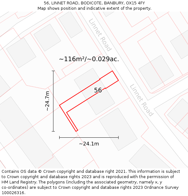 56, LINNET ROAD, BODICOTE, BANBURY, OX15 4FY: Plot and title map
