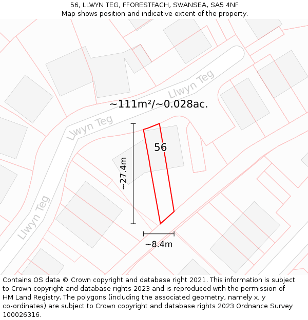 56, LLWYN TEG, FFORESTFACH, SWANSEA, SA5 4NF: Plot and title map