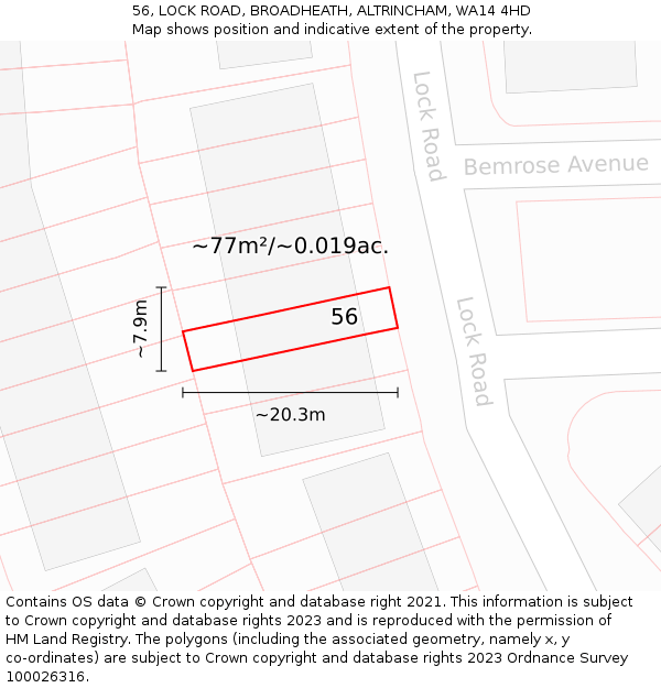 56, LOCK ROAD, BROADHEATH, ALTRINCHAM, WA14 4HD: Plot and title map
