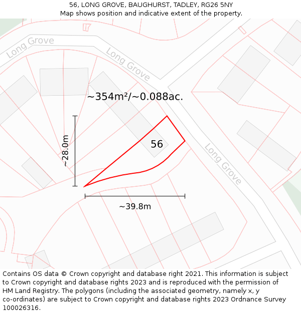 56, LONG GROVE, BAUGHURST, TADLEY, RG26 5NY: Plot and title map