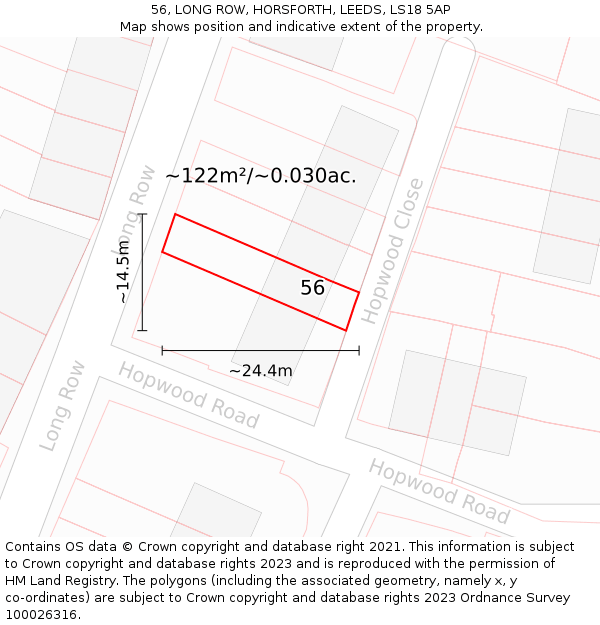 56, LONG ROW, HORSFORTH, LEEDS, LS18 5AP: Plot and title map