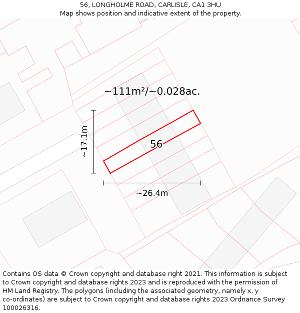 56, LONGHOLME ROAD, CARLISLE, CA1 3HU: Plot and title map