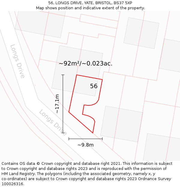 56, LONGS DRIVE, YATE, BRISTOL, BS37 5XP: Plot and title map