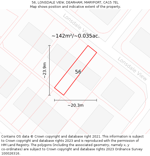 56, LONSDALE VIEW, DEARHAM, MARYPORT, CA15 7EL: Plot and title map