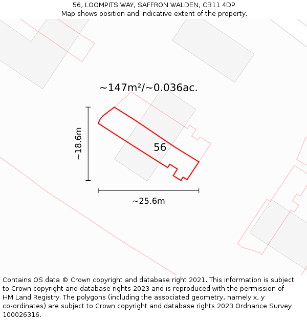 56, LOOMPITS WAY, SAFFRON WALDEN, CB11 4DP: Plot and title map