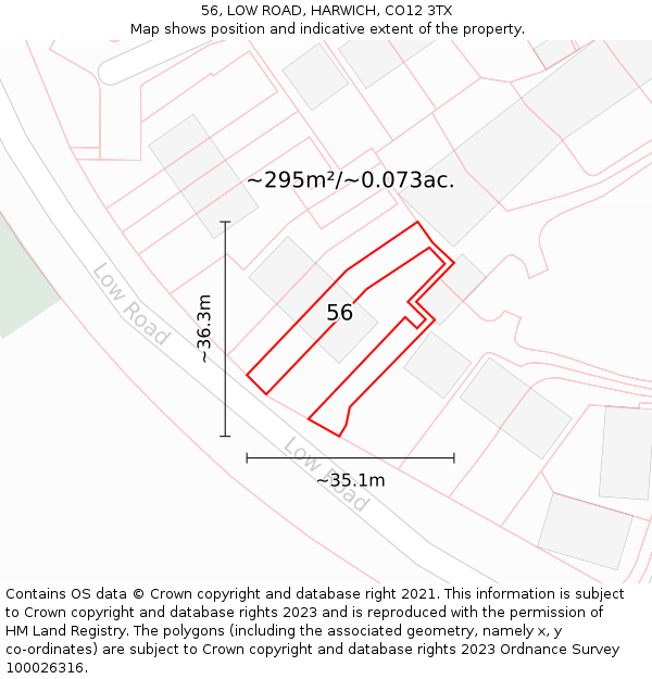 56, LOW ROAD, HARWICH, CO12 3TX: Plot and title map