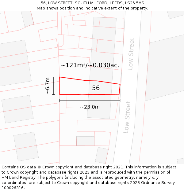 56, LOW STREET, SOUTH MILFORD, LEEDS, LS25 5AS: Plot and title map