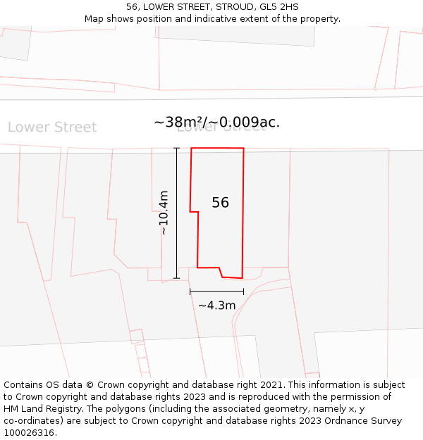 56, LOWER STREET, STROUD, GL5 2HS: Plot and title map