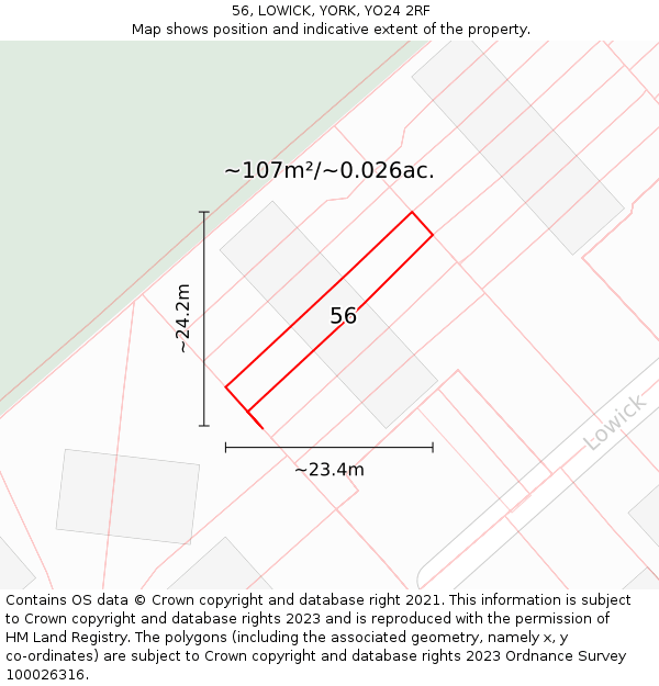 56, LOWICK, YORK, YO24 2RF: Plot and title map