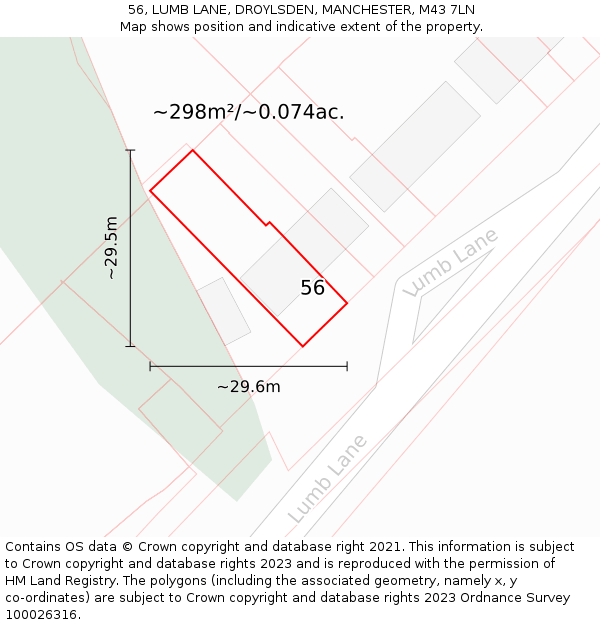 56, LUMB LANE, DROYLSDEN, MANCHESTER, M43 7LN: Plot and title map