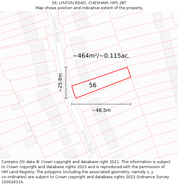 56, LYNTON ROAD, CHESHAM, HP5 2BT: Plot and title map