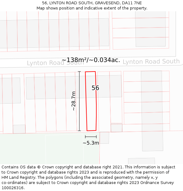 56, LYNTON ROAD SOUTH, GRAVESEND, DA11 7NE: Plot and title map