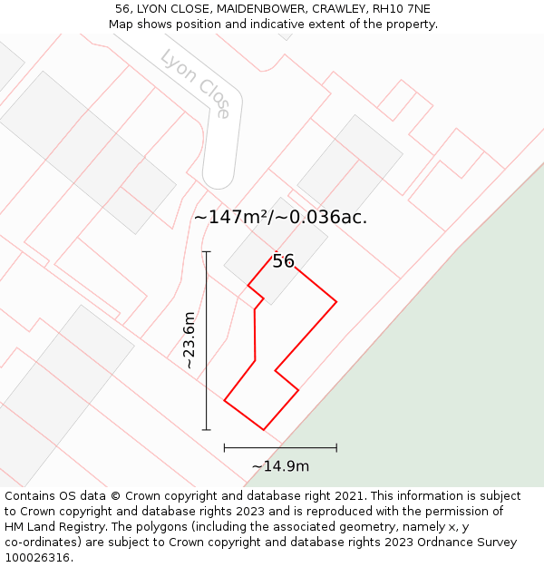 56, LYON CLOSE, MAIDENBOWER, CRAWLEY, RH10 7NE: Plot and title map