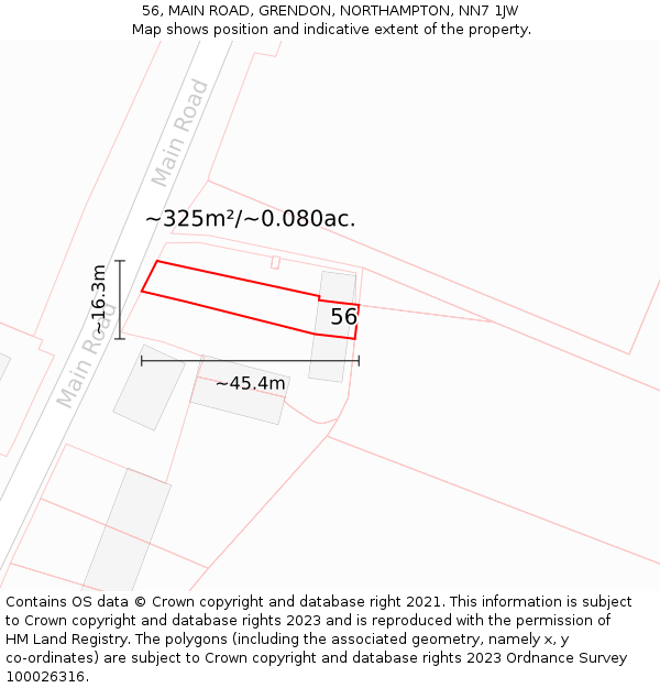 56, MAIN ROAD, GRENDON, NORTHAMPTON, NN7 1JW: Plot and title map