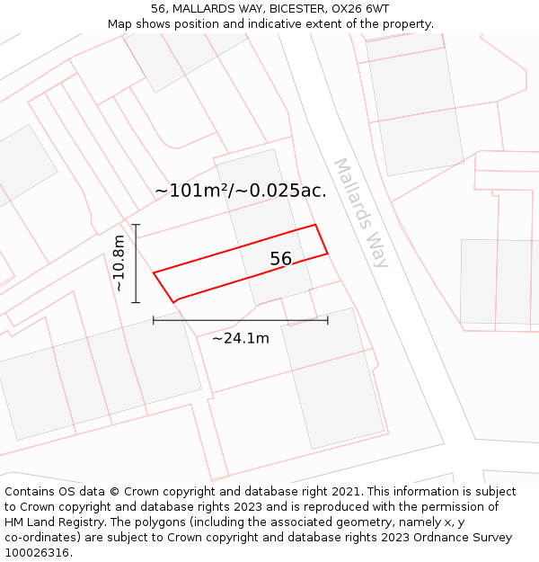 56, MALLARDS WAY, BICESTER, OX26 6WT: Plot and title map
