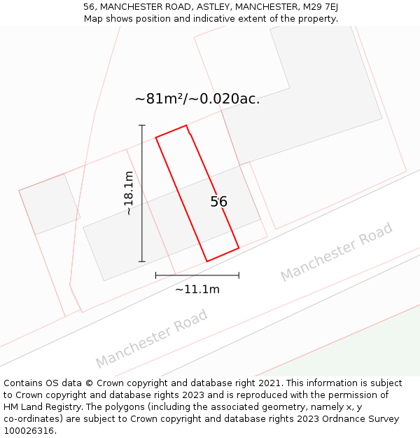 56, MANCHESTER ROAD, ASTLEY, MANCHESTER, M29 7EJ: Plot and title map