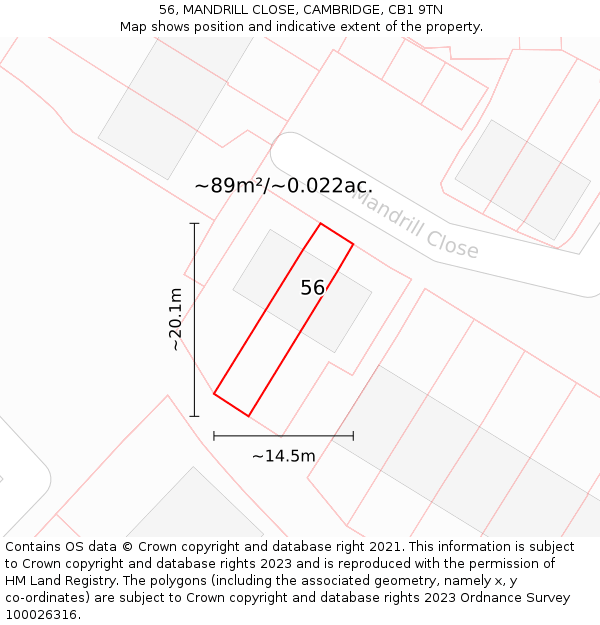 56, MANDRILL CLOSE, CAMBRIDGE, CB1 9TN: Plot and title map