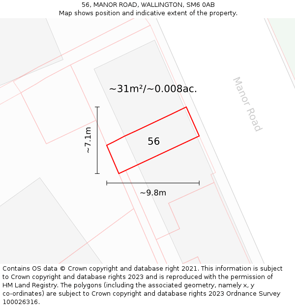 56, MANOR ROAD, WALLINGTON, SM6 0AB: Plot and title map