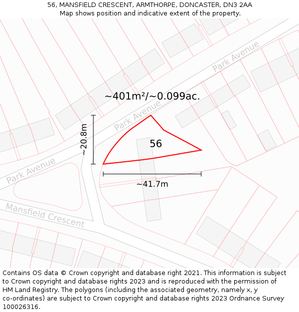 56, MANSFIELD CRESCENT, ARMTHORPE, DONCASTER, DN3 2AA: Plot and title map
