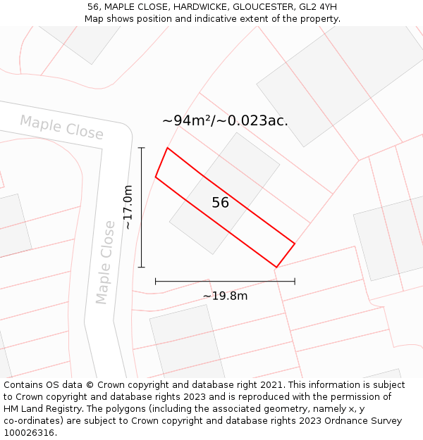 56, MAPLE CLOSE, HARDWICKE, GLOUCESTER, GL2 4YH: Plot and title map