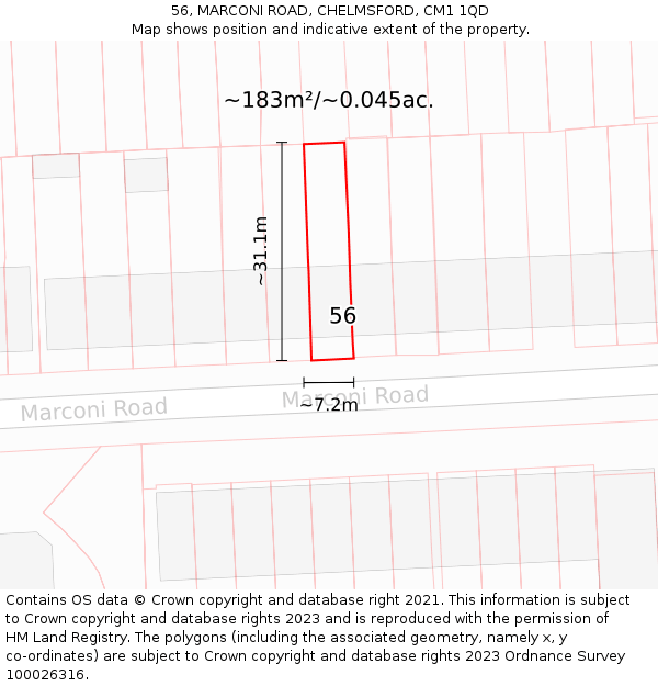 56, MARCONI ROAD, CHELMSFORD, CM1 1QD: Plot and title map