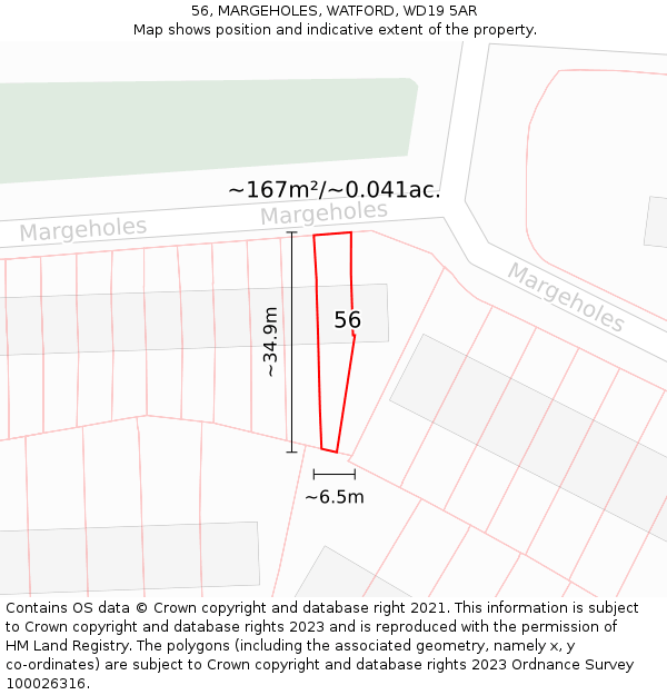 56, MARGEHOLES, WATFORD, WD19 5AR: Plot and title map