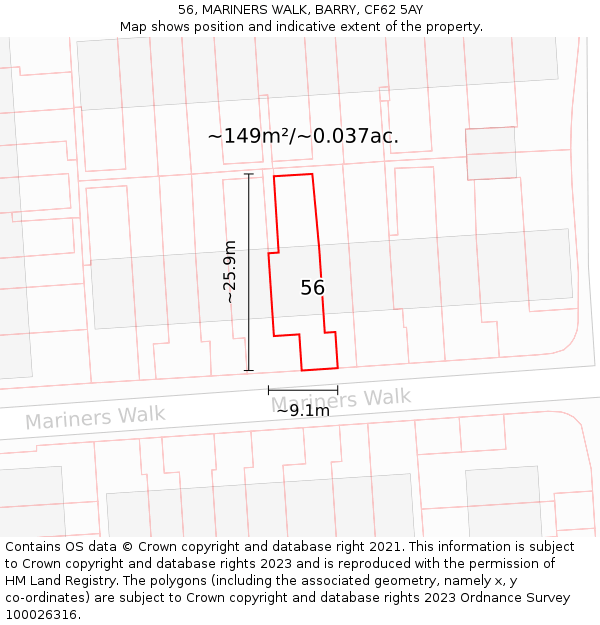 56, MARINERS WALK, BARRY, CF62 5AY: Plot and title map