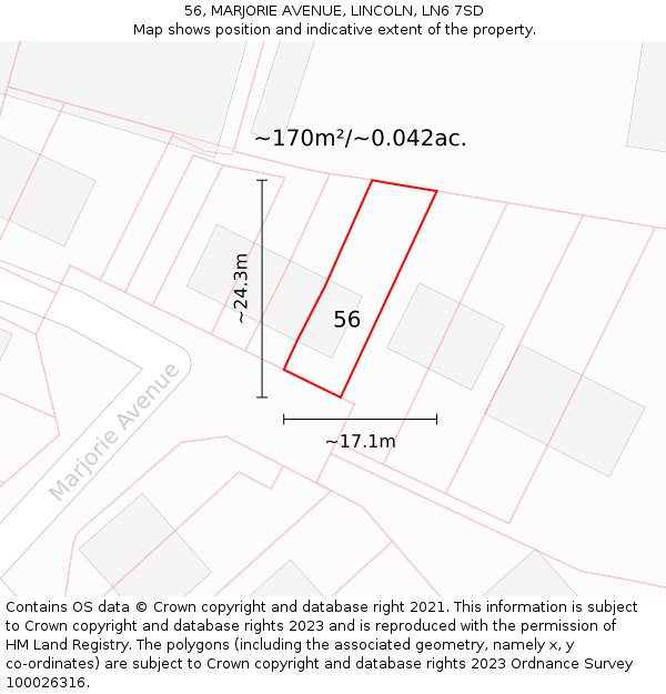 56, MARJORIE AVENUE, LINCOLN, LN6 7SD: Plot and title map