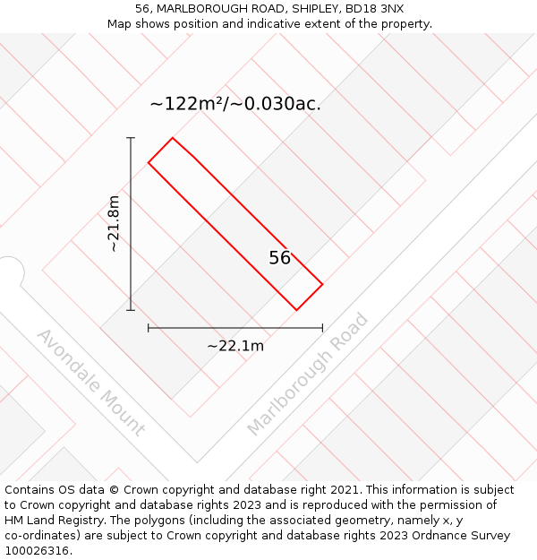 56, MARLBOROUGH ROAD, SHIPLEY, BD18 3NX: Plot and title map