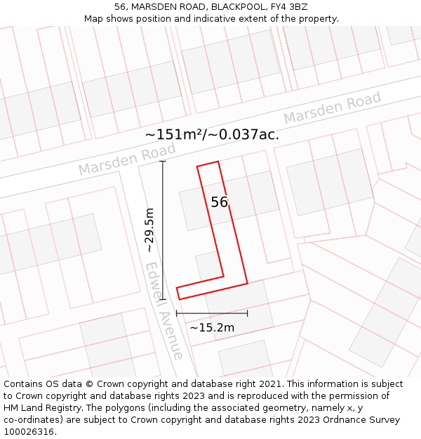 56, MARSDEN ROAD, BLACKPOOL, FY4 3BZ: Plot and title map