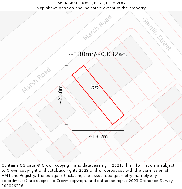 56, MARSH ROAD, RHYL, LL18 2DG: Plot and title map