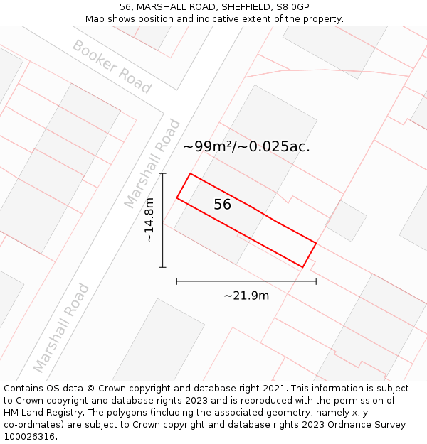 56, MARSHALL ROAD, SHEFFIELD, S8 0GP: Plot and title map