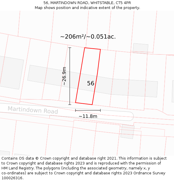56, MARTINDOWN ROAD, WHITSTABLE, CT5 4PR: Plot and title map
